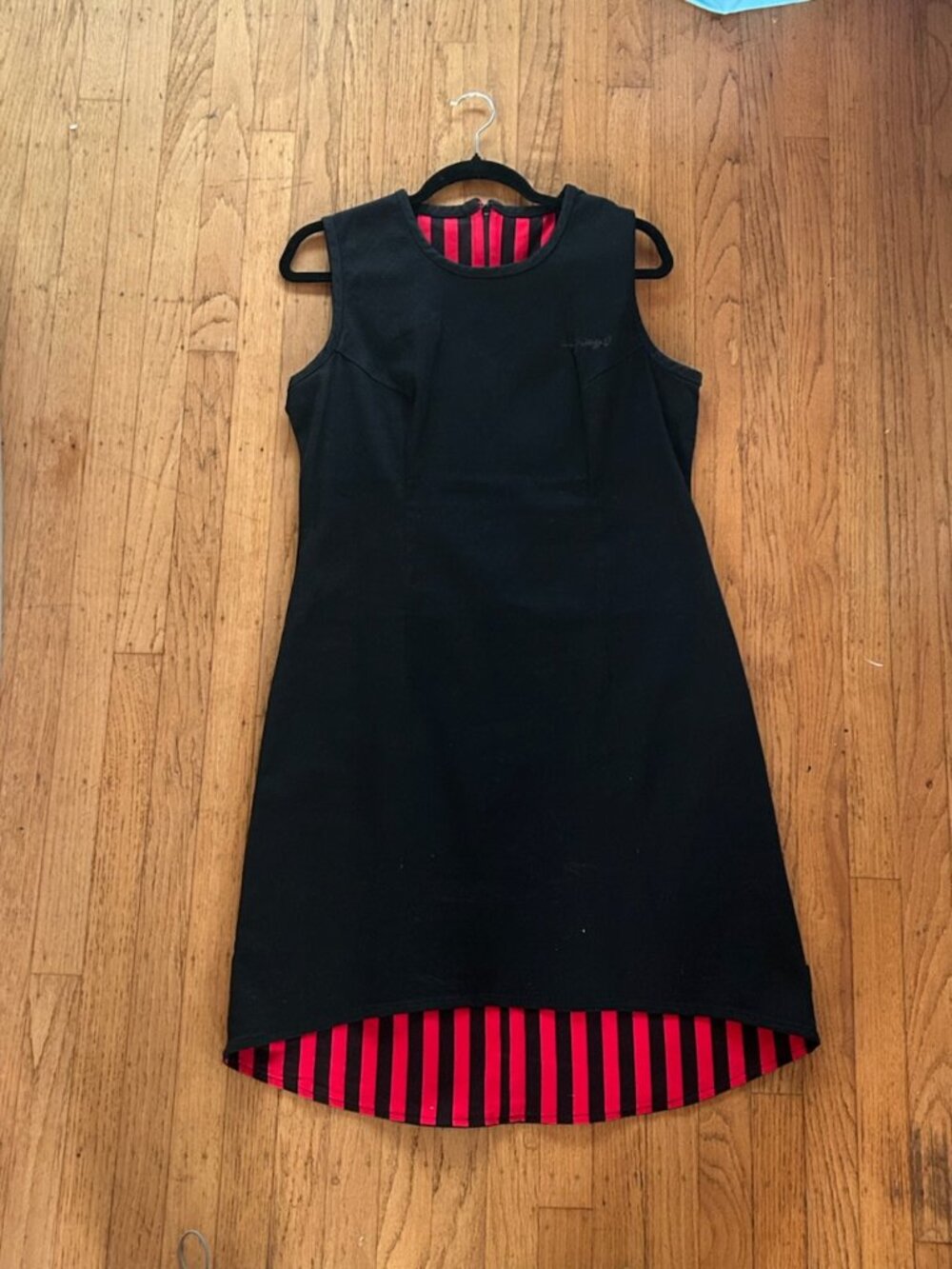 Vintage Y2K Emily the Strange Dress, Sleeveless HiLo, Black (red stripes inside)